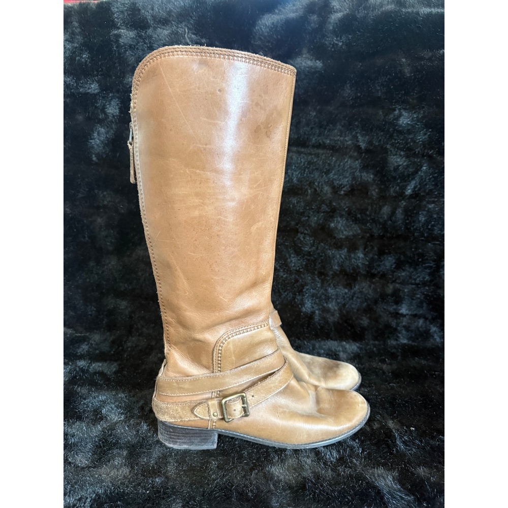 Fossil Womens Size 9 Zena Calf Leather riding boots Caramel Brown Back Zip